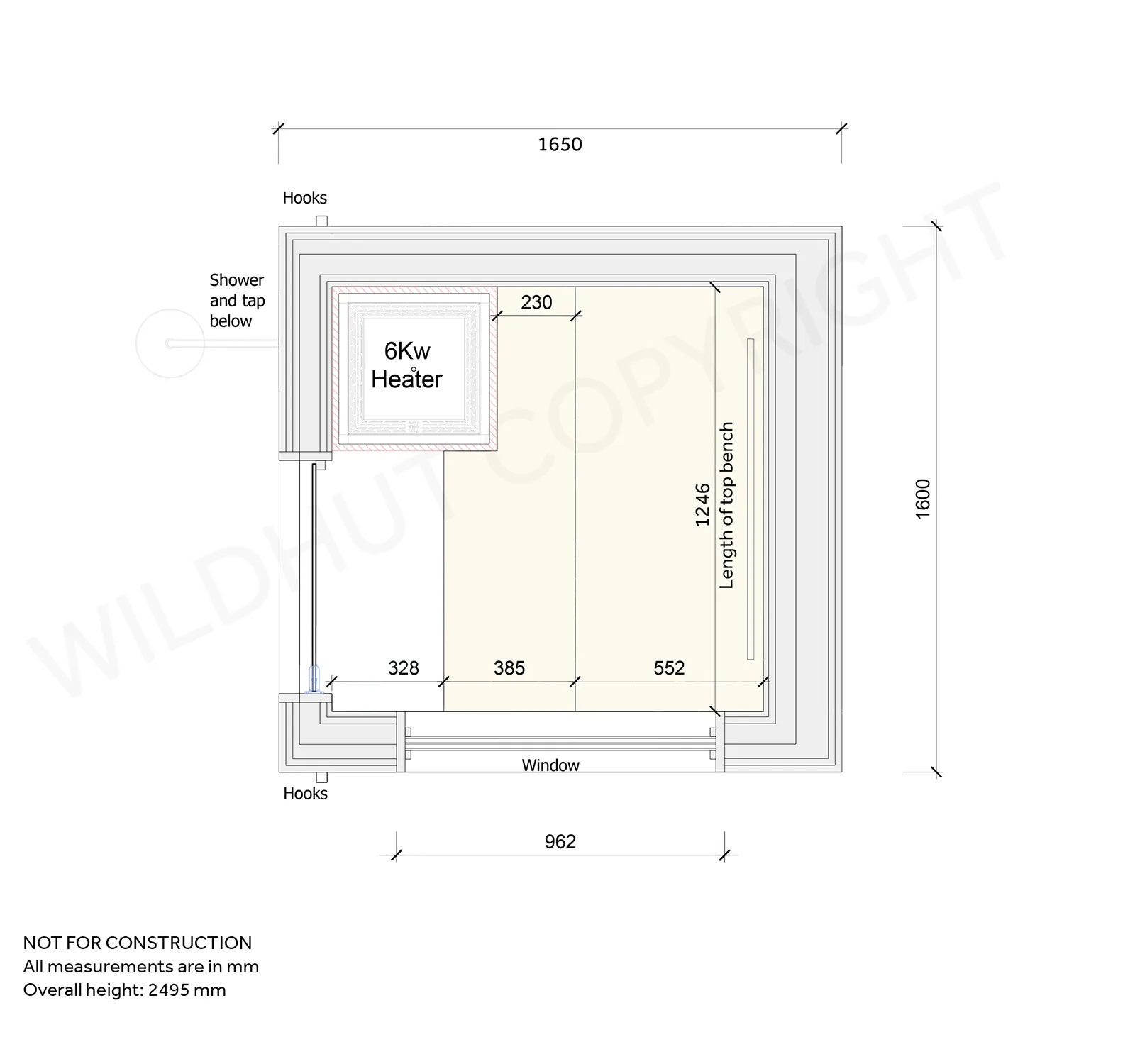 Floorplan of Wildhut luxury 2 person Sauna